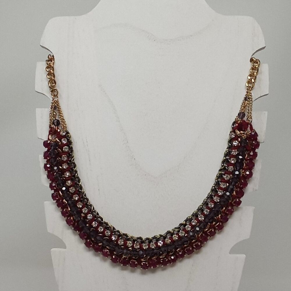 Statement Necklace Purple & Clear Stones & Beads